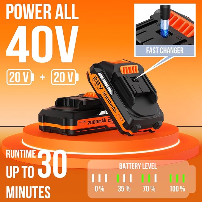 VARSK 20V String Trimmer Cordless, 12 Inch 2 in 1 Trimmer and Edger, Automatic Line Feed, Includes 2 X 2.0Ah Batteries/1 X Fast Charger/6 X Spare Spools, for Lawn, Garden, etc, Orange