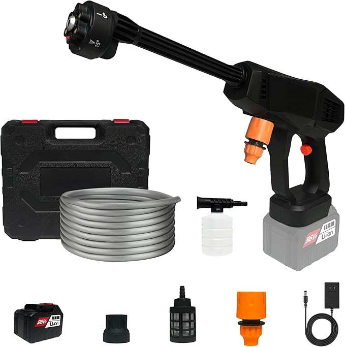 Cordless Pressure Washer, 600 PSI Portable Power Washer with 4.0Ah Rechargeable Battery and Charger, 6-in-1 Nozzle Power Pressure Washer for Car, Floor, Fence, Garden