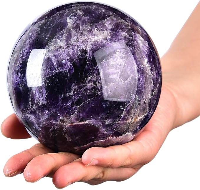 Large Dream Amethyst Crystal Ball with Stand Healing Crystals Sphere for Meditation, Divination, Witchcraft 100-110mm/3.9-4.3"