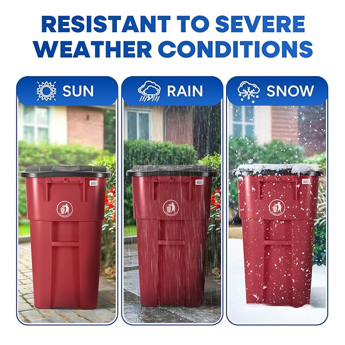 50 Gallon Trash Can, Red Outdoor Garbage Can, Wheeled Outside Trash Bin, Outdoor with Lid and Wheels, Large Rolling Trash Can, Garbage Can with Wheels for Home, Office, Garage