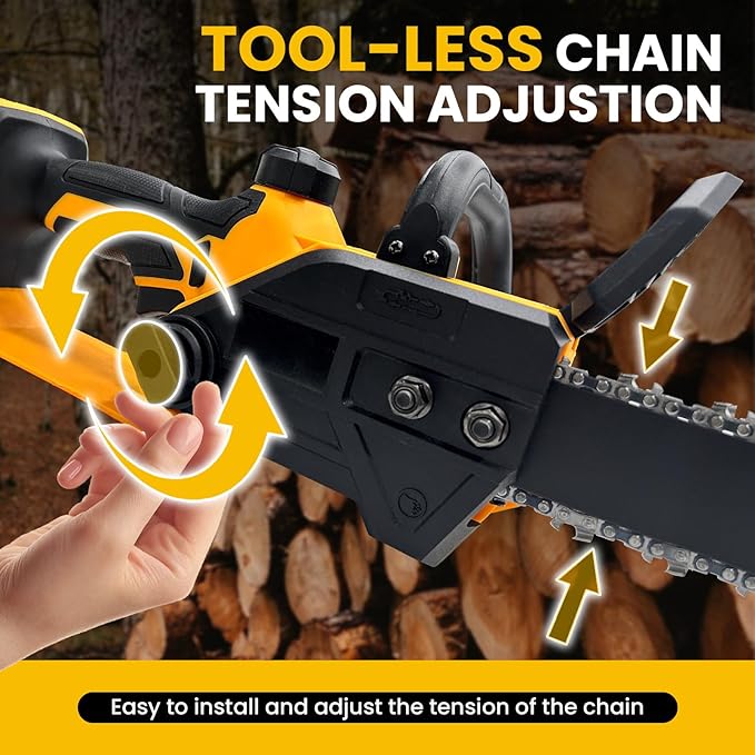 12 Inch Cordless Chainsaw Compatible with DeWalt 20V MAX, 1200W Brushless Motor, Auto Lubrication, Security Lock, Handheld Electric Chainsaw for Tree Trimming (Battery Not Included)