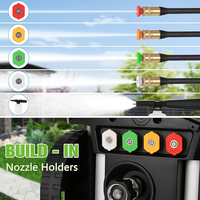 5000PSI 4.0GPM Heavy Duty Power Cleaner with 33 FT Extension Hose, 4 Quick Connect Nozzles and Foam Cannon for Cars/Fences/Driveways/Patios/Home Cleaning, Green