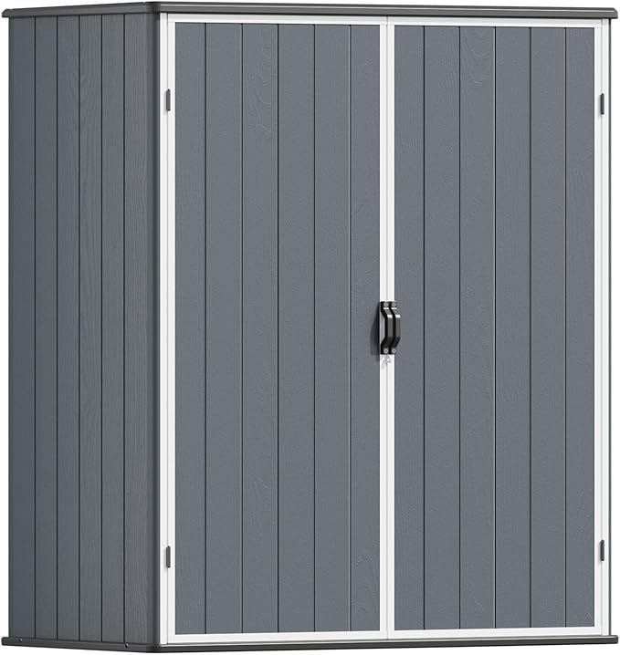 Patiowell Outdoor Storage Shed 5x3 FT, Plastic Garden Organizer Cabinet with Lockable Doors & Strong Roof for Patio Furniture, Pool Accessories, Lawn Tools, Dark Grey