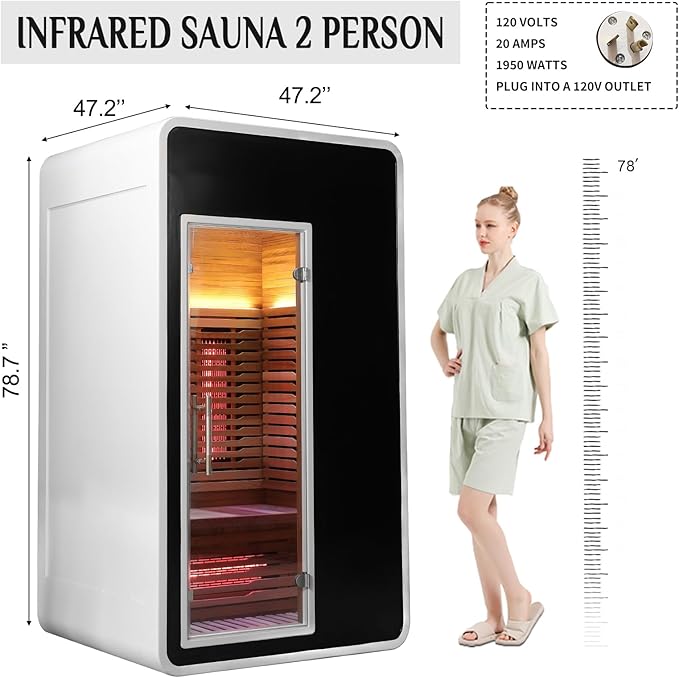 Outdoor Infrared Sauna 2 Person,Luxury Waterproof Red Cedar Sauna, All-in-One, No Setup, No Assembly, 6 Heating Panels, Light Strip, 1950W 120V app Control, Plug & Play Home Spa(0-149℉)