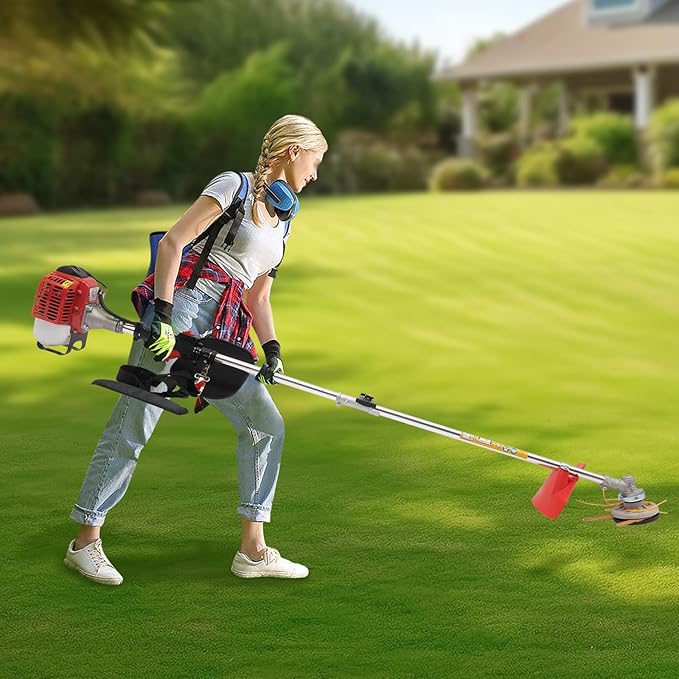 26CC Weed Wacker, 650W Gasoline Grass Trimmer, 8500R/Min Lawn Brush Cutter, 2-Stroke Cordless Garden Mower with Grass Baffle & Funnel for Lawn Pond Side Weed Removal Landscaping