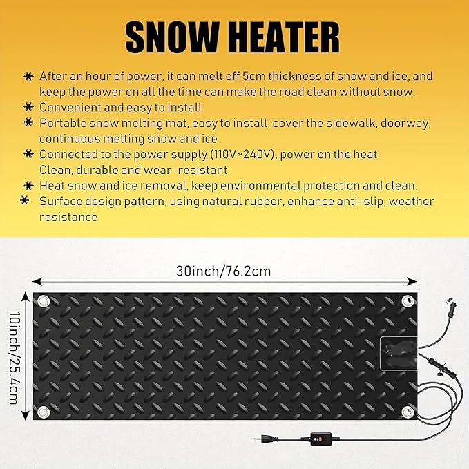 Heated Snow Melting Mats for walkways Stairs- Outdoor Heated Mats- Non-Slip Electric Heated Foot Mats for Winter Snow Removal- Heated Snow Melting Mat for Stairs garages Driveway (10in x 48in)