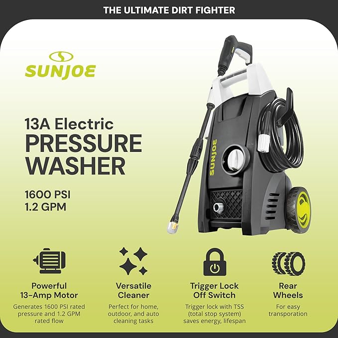 Sun Joe SPX1000 11.5-Amp Electric Pressure Washer, Green