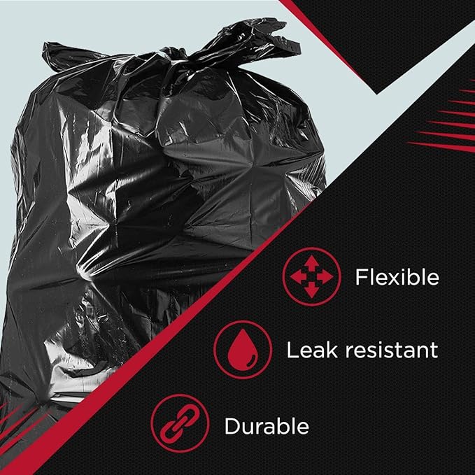 Tasker 55-60 Gallon Trash Bags Heavy Duty | Value 50 Count Bags w/Ties | Extra Large Industrial Trash Bags 55 Gallon, Lawn and Leaf Bags, Extra Large Outdoor Contractor Trash Can Liners, 50-60 Gallon
