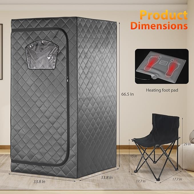 Gollense Portable Infrared Sauna for Home Spa | Full Size 1 Person Sauna | Full Body Personal Far Infrared Sauna Tent | with Heating Foot Pad, Portable Chair, Dark Grey