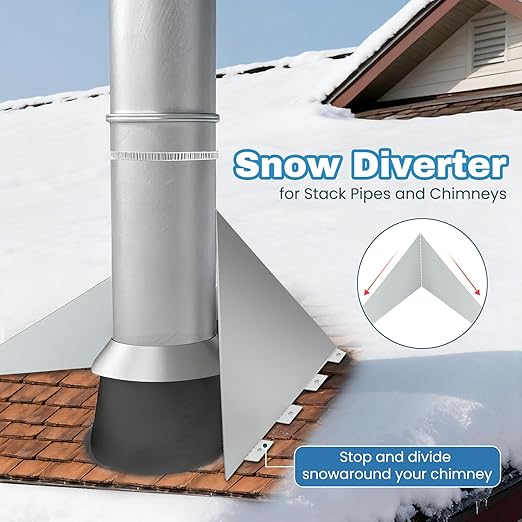 Snow Splitter for Chimneys, 2pcs Adjustable Angle Roof Snow Diverter Universal Fit on All Metal Roof Types, Fits 2-31.5 Inch Pipes, Prevents Ice Dams & Winter Hazards