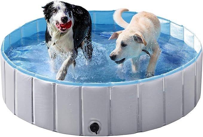 Yaheetech Foldable Dog Pool Collapsible Hard Plastic Dog Swimming Pool Portable Pet Pools Doggie Wading Pool Bath Tub for Puppy Small Medium Large Dogs, 47 x 12 Inches Gray