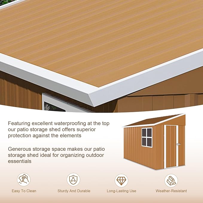 KEIKI 8x4 FT Heavy-Duty Metal Storage Shed, Outdoor Storage Shed with 2 Doors, Windows & Ventilation, Utility and Tool Shed with Slooping Roof for Garden, Backyard, Patio, Lawn