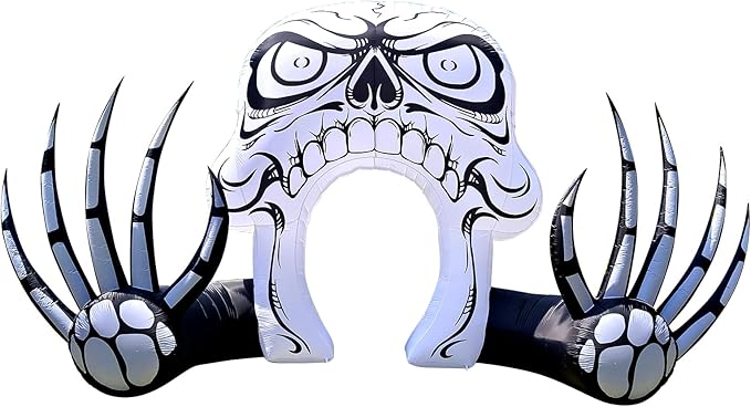 WBHome 12 Ft Halloween Inflatable Skeleton Skull Door Decorations, Day of The Dead Blow Up Yard Decor with Built-in LED Light (Plug in) for Lawn Home Dia de Los Muertos Party Indoor Outdoor