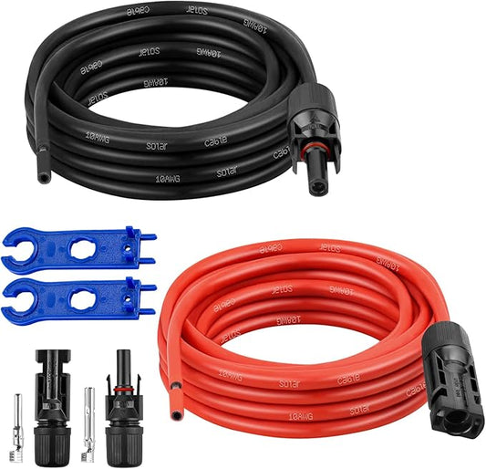 XRDS -RF Solar Extension Cable 10AWG, 6FT Red & Black Solar Panel Wire with Solar Connectors, PV Wire with Disconnect Wrenches & Extra Male/Female Connectors for RV, Camper, Inverter, Off-Grid System
