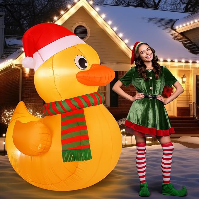 6Ft Christmas Duck Inflatable with Built in LED Lights Xmas Blow-Up Lawn Decoration for Winter Home Garden Yard Holiday Party Indoor Outdoor Decor