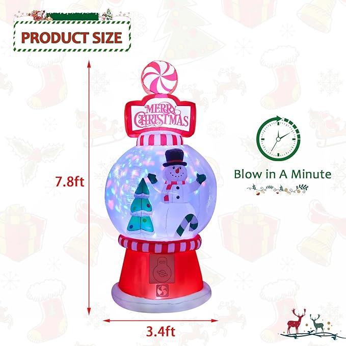 MUMTOP 8FT Snowglobe Inflatable Christmas- Inflatables Outdoor Decorations - Snowman and Christmas Tree Inflatable with Led Lights for Outdoor Party Garden Decoration
