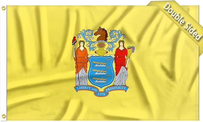 FLAGWIN New Jersey Flag 3x5 FT - 3 Ply Double Sided Polyester Flag with Brass Grommets - Vivid Color and Fade Proof State of New Jersey Flags 3x5 Outdoor