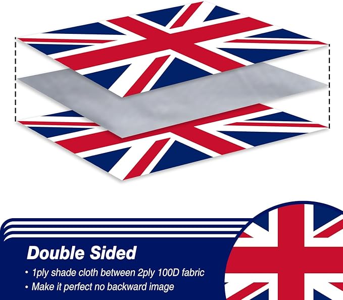 British Union Jack Flag 3x5 ft Outdoor, Double Sided 3 Ply Heavy Duty National Flag for UK, 100% Quality Polyester England United Kingdom Banner with Brass Grommets 4 Rows Stitches