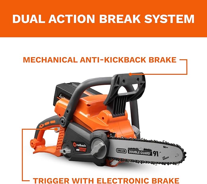 Redback 40V Cordless Chainsaw 12 inches Long Oregon Bar Brushless Motor Tool Only