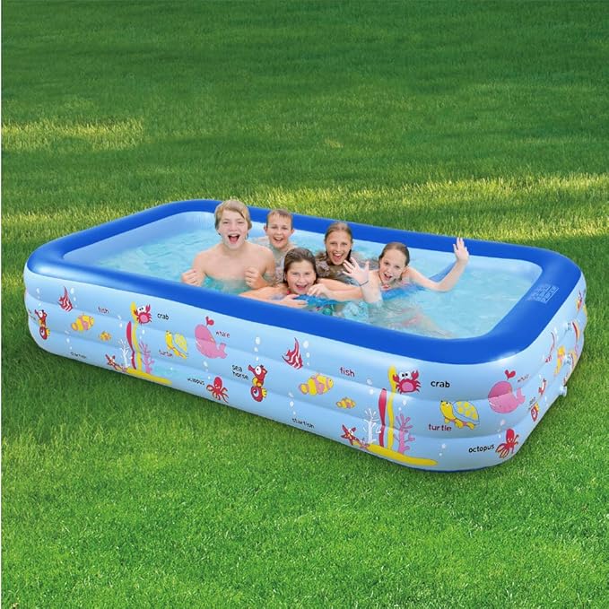 Inflatable Swimming Pool, Family Kiddie Pool, 117" x 66" x 21" Full-Sized Inflatable Pool for Kids and Adults, Blow Up Lounge Pool for Backyard, Garden, Outdoor, Party