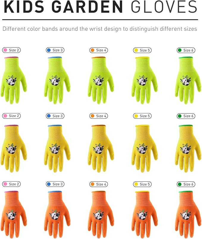 HANDLANDY 2 Pairs Kids Gardening Gloves, Toddler Children Garden Yard Work Outdoor Playing Gloves, Rubber Coating, for Girls Boys Youth (Size M, Yellow)