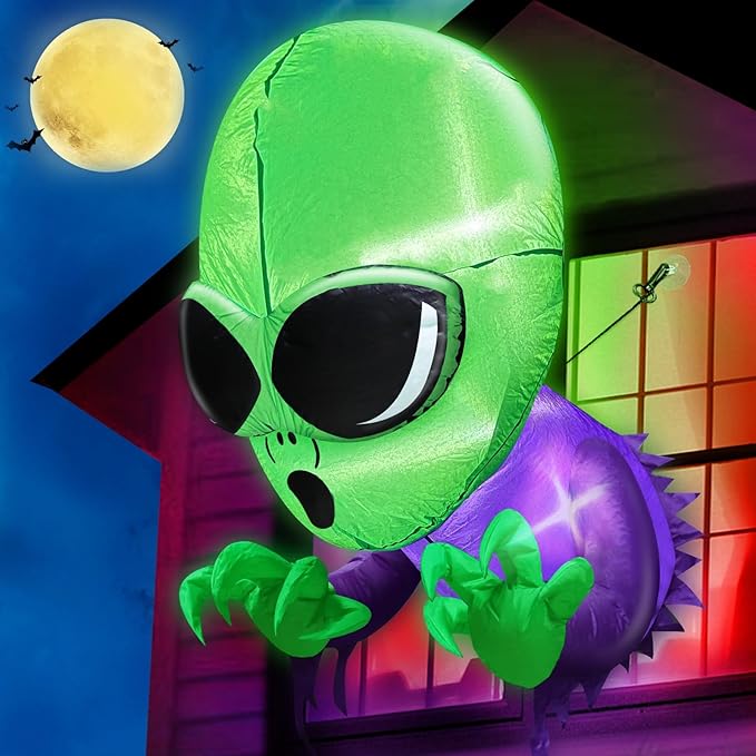 TURNMEON 4 Ft Halloween Inflatables Outdoor Decorations Alien Broke Out from Window with Built-in LED Blow Up Inflatable for Scary Halloween Decoration Party Home Indoor Outside Yard Garden Lawn Decor
