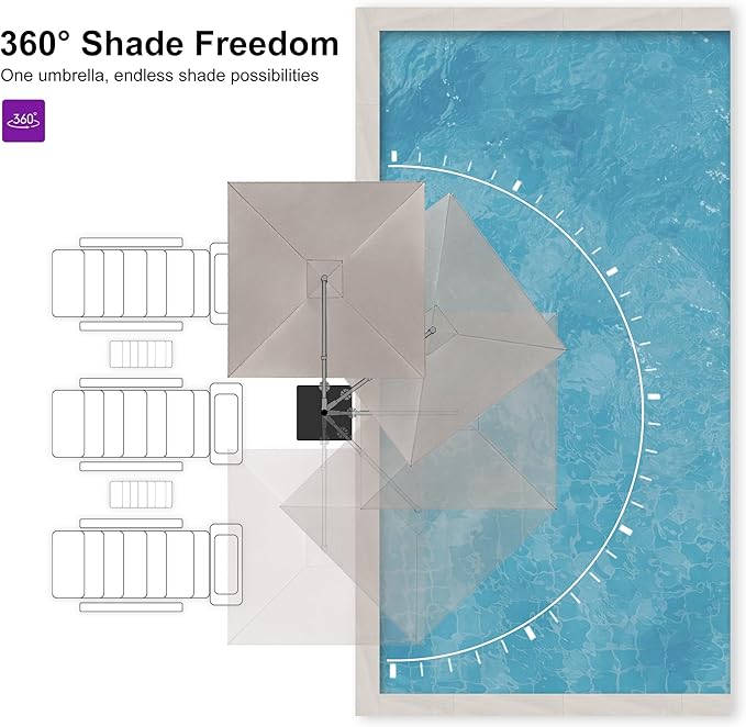 PURPLE LEAF 10 FT Cantilever Patio Umbrella Outdoor Aluminum Offset Square Umbrella with 3 Years Fade Resistance Recycled Fabric and 360-degree Rotation for Deck Pool Garden, Ash Mocha