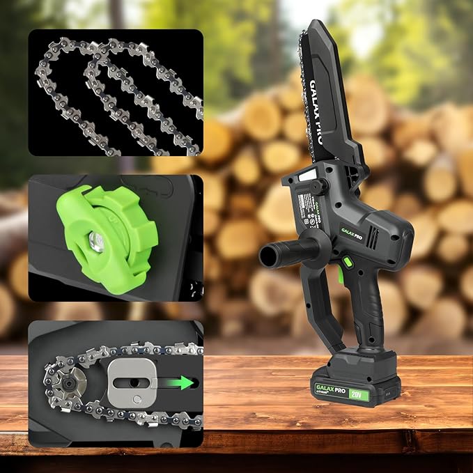 GALAX PRO 8 Inch Mini Chainsaw with Auto Oiler[2025 Upgraded]Handheld Cordless Electric Chain Saw with 2x2.0Amh Batteries for Outdoor Tree Branch Cutting,Home Improvement, Garden & Orchard Pruning