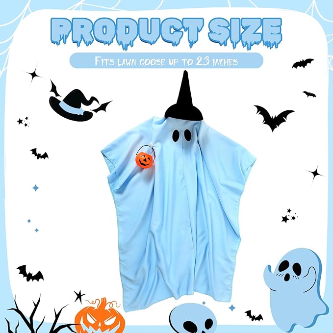 Halloween Porch Goose Outfit Ghost Lawn Goose Clothes with Pumpkin Bag for 23" Disco Plastic/Cement Outdoor Patio Yard Lawn Art Decoration(Blue,Matte)