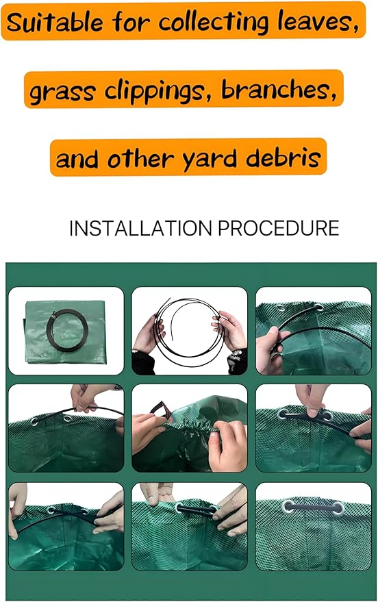 3-Pack 72Gallons Reusable Yard Waste Bags,Leaf Bags,Heavy Duty Garden Bags(26"D x 30"H) With 4 Handles,and With Gardening Gloves,For Lawn Yard Pool Plant Trash Trimming etc..