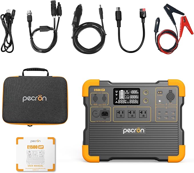 pecron E1500LFP Solar Generator with 2x200W Solar Panels, 1536Wh Portable Power Station, 2200W LiFePO4 Battery Backup for Home Use, Camping, RV