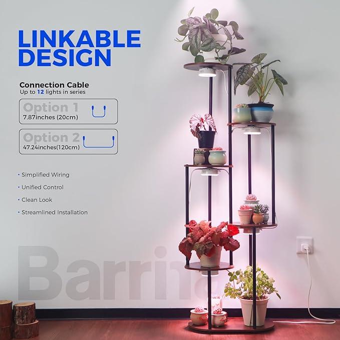 Barrina Orbgrow OG09 Puck Grow Light with Timer, Pinkish White 54W(6 x 9W, 810 Watt Equiv), Full Spectrum Plant Light for Indoor Plants, Magnetic & Linkable, 5 Levels Dimmable for Plant Shelf, 6 Packs