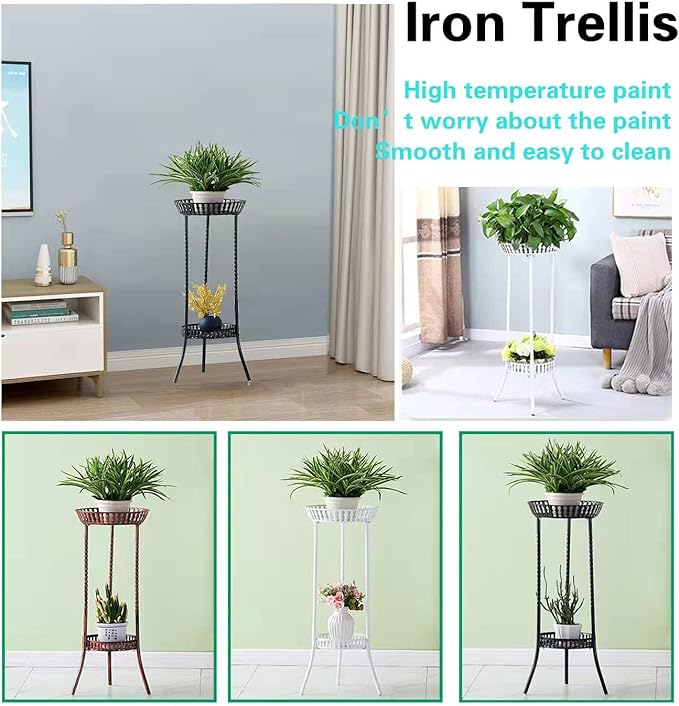 YANMENG Metal Iron High Plant Stand Indoor Outdoor, Sturdy Planter Stand, Corner Display Shelf, Weight Capacity 50 lbs（32in, Red Bronze