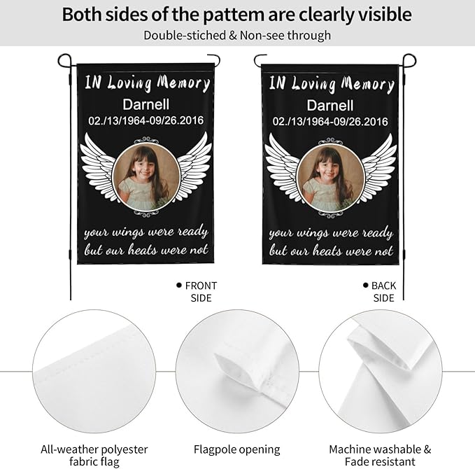 Custom Memorial Flag Personalized Garden Flag for Cemetery in Loving Memory with Photo Name Date Memory Garden Flags For Loss of Loved One Lawn Outdoor Double Sided Yard Flags (Memorial Funeral Flags 2, 28x40(in))