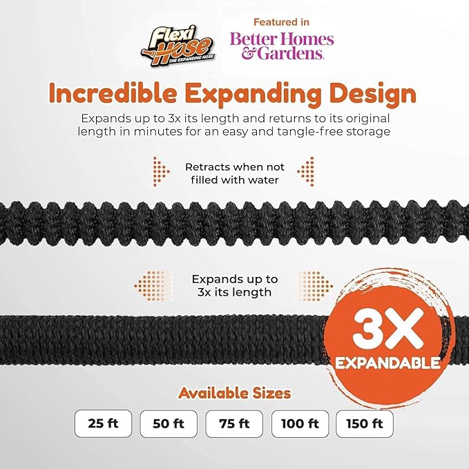 Flexi Hose Lightweight Garden Hose, 50FT - Expandable Hose with 8 Function Nozzle, No-Kink Flexibility, 3/4 Inch Solid Brass Fittings and Double Latex Core