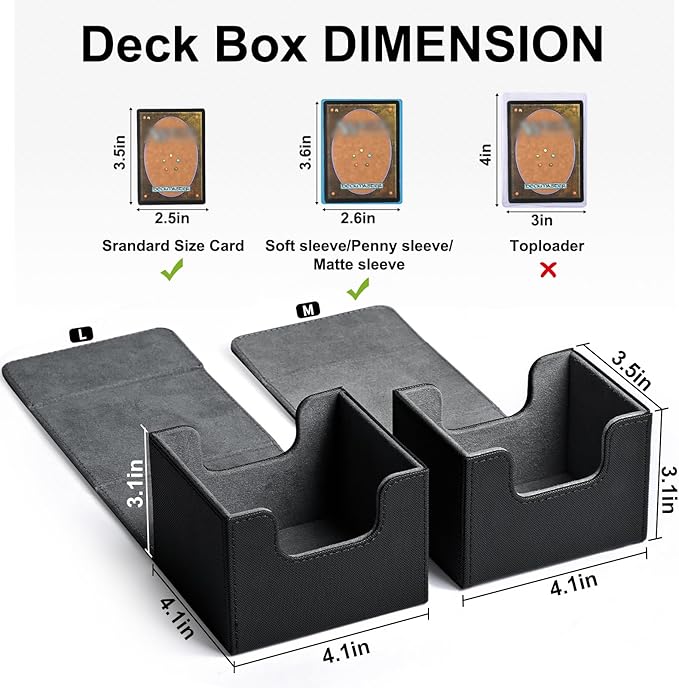 ZLCA Card Deck Box for Trading Cards, MTG Commander Deck Box Holds 120+ Single Sleeved Cards, Leather Magnetic Card Storage Box Fits for TCG CCG Magic Cards (Black)
