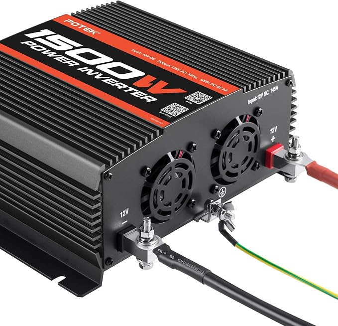 POTEK 1500W Power Inverter Dual AC Outlets 12V DC to 110 V AC Car Inverter