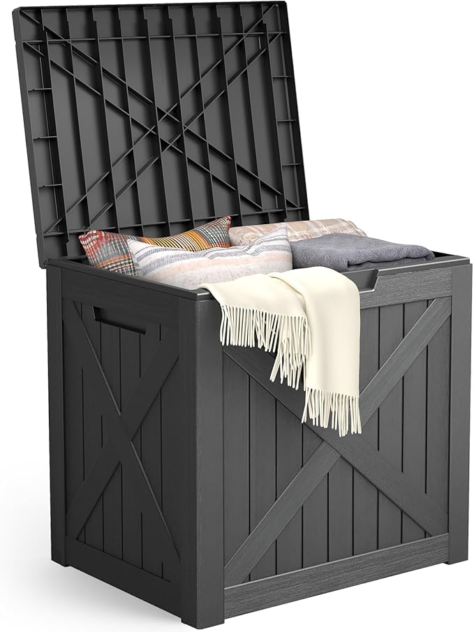 Outdoor Storage Box,Deck Box Waterproof, Resin Patio Storage Bin for Package Delivery, Patio Furniture Cushion, Garden Tools, Pool Accessories, Weatherproof
