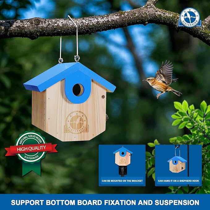 Wren Bird Houses for Outside Cedar Hanging Birdhouses for Outdoors 1-1/8" Entrance Hole Bird Houses for Outside Clearance Wooden Nesting Box Chickadee Predator Guard, Blue