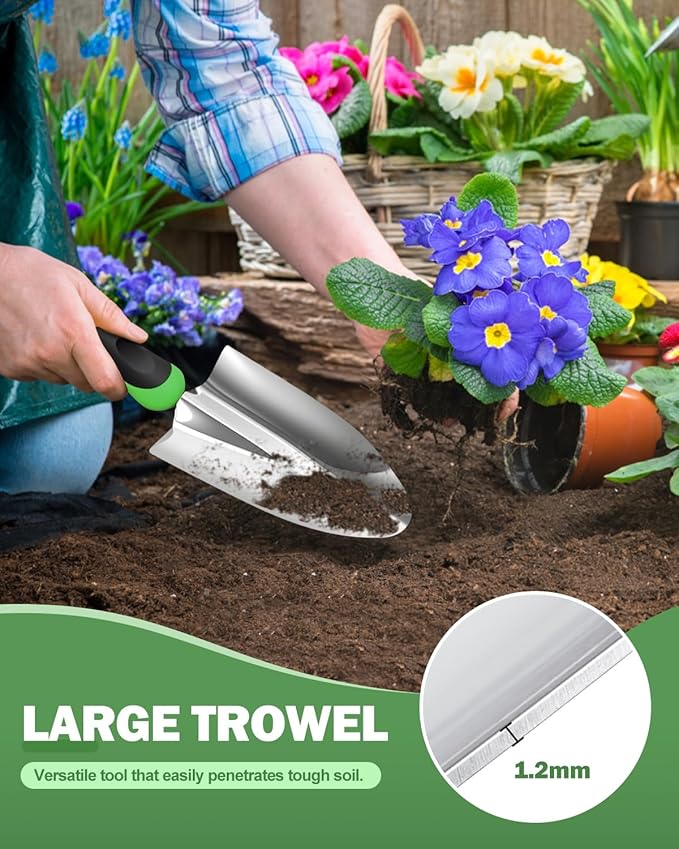 Garden Tools Set, 3 in 1 Heavy Duty Garden Tools Kit, Stainless Steel Ergonomic Gardening Hand Tool, Gardening Supplies Gift for Women, Kid, Organizer, Father's Day