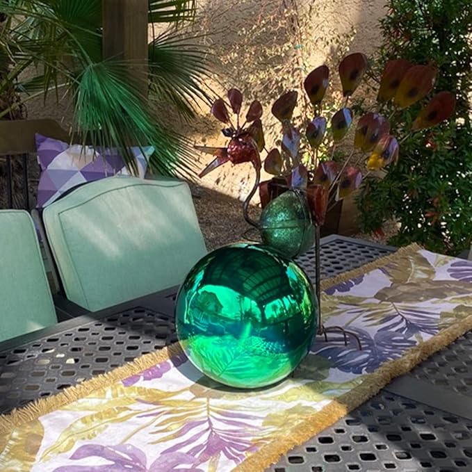 Lily's Home Stainless Steel Gazing Globe Mirror Ball, Colorful and Shiny Addition to Any Garden or Home. Sparkling Green (10 Inch)