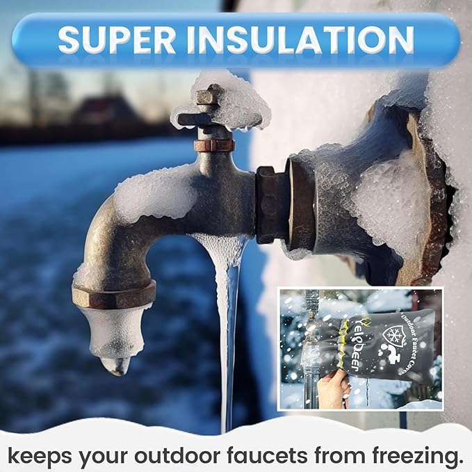Outdoor Faucet Cover for Winter, Yelodeer 2 Packs 7.1" W X 10.7" H Upgraded Thicken Spigot Pipe Covers, Reusable Waterproof Oxford Faucet Sock, Hose Bib Covers for Winter Insulated Freeze Protection