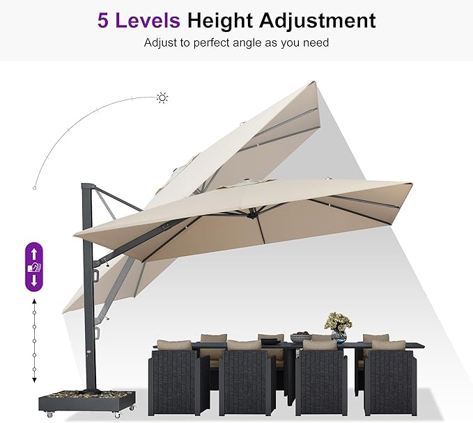 PURPLE LEAF 12' X 9' Rectangle Patio Umbrella Large Outdoor Aluminum Offset Umbrella with 360-degree Rotation Cantilever Umbrella for Garden Deck Backyard Pool Beige