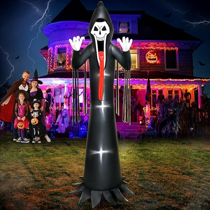 10 FT Halloween Inflatable Grim Reaper Decoration with Led Light Scary Halloween Inflatables Outdoor Lawn Decor Decorations Blow up Inflatables for Holiday