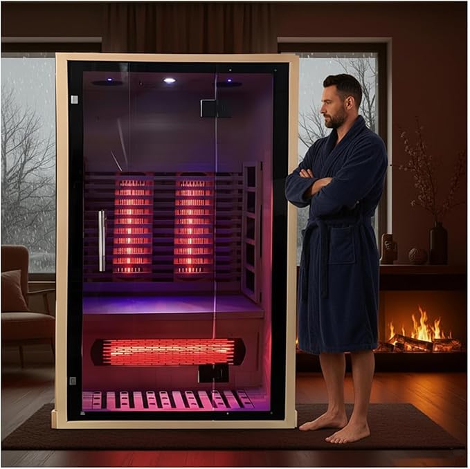 2 People Indoor Infrared Sauna, Low EMF Full Spectrum Red Heater with Carbon Heating Panels, Canadian Hemlock Wood, WiFi Control, 7-Color Starry Light, Reading Lamp, 1750W, 120V
