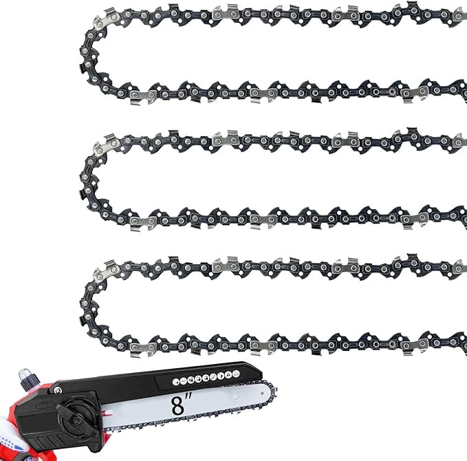 8 Inch Chainsaw Chain 050" Gauge, 3/8" LP Pitch, 33 Drive Links, 8 Inch Chain Saw Chains Fits for Chicago Sun Joe SWJ800E SWJ806E Portland, Greenworks and More- S33 (3 Chains)