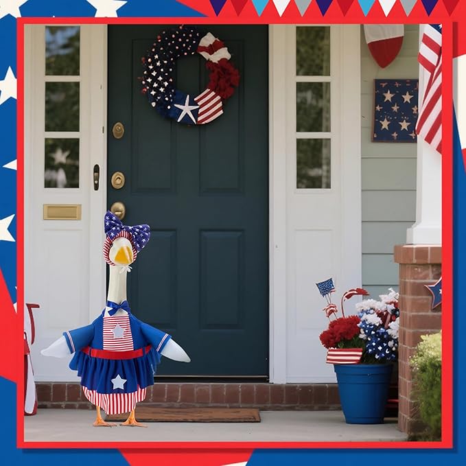 4th of July Porch Goose Outfits for 23 Inch Lawn Statue, Patriotic Costume for Plastic/Cement Statue, Seasonal Independence Day/Memorial Day Sculpture Clothes for Garden Patio Party Decoration