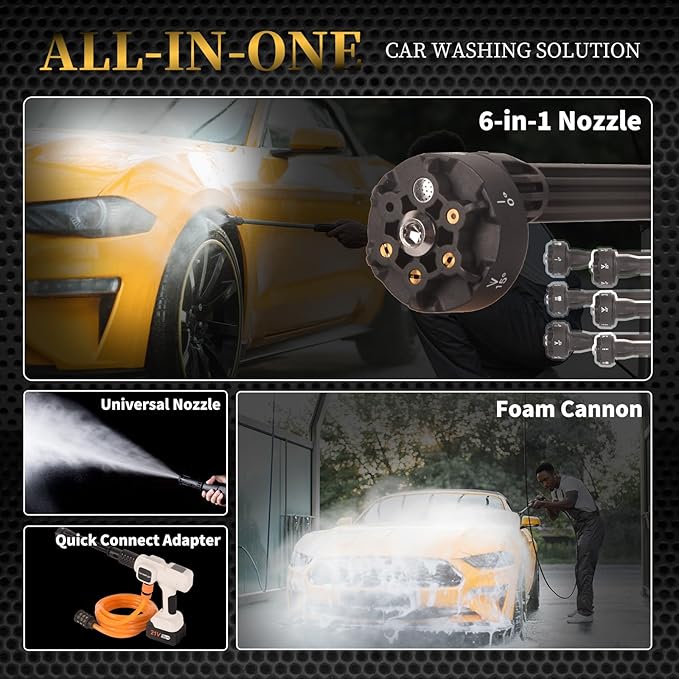 Cordless Pressure Washer,652.67 PSI Power Cleaner with 6-in-1 Nozzle,4-Speed Adjustment,21V Rechargeable 4.0Ah Battery High-Pressure Car Washer Gun for Floor/Home/Car Cleaning & Watering