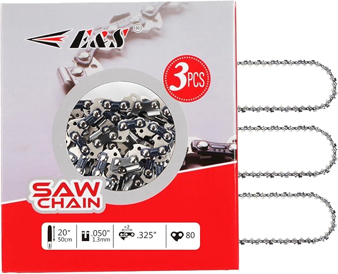 E & S 3 Pack 20 Inch Chainsaw Chain .325" Pitch .050" Gauge 78 Drive Links Semi-Chisel Chain Saw Chains for Husqvarna, Poulan, Craftsman, Greenworks and More Chainsaw Brands