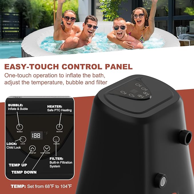 LILYPELLE 2-4 Person Inflatable Hot Tub, Large Portable Hot Tub with 120 Bubble Jets, Outdoor Spa Round Bathtub Set Included Heater Pump, Filter and Insulated Cover, 71" X 71" X 25"